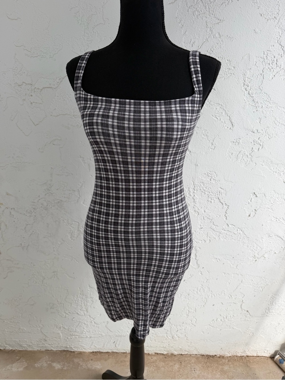 Urban Outfitters Black & White Plaid Square-Neck Mini Dress